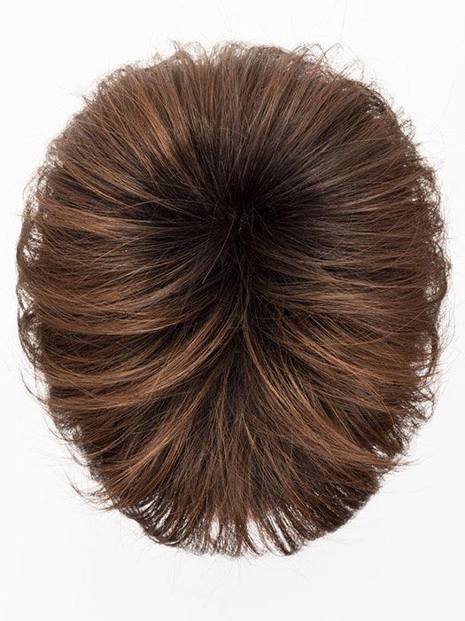 ELAN by ELLEN WILLE in PLUM BROWN ROOTED 4.33.133 | Darkest Brown, Dark Auburn, and Red Violet blend with Dark Shaded Rooted