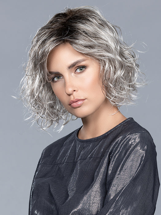 GIRL MONO by ELLEN WILLE in STONE GREY ROOTED 56.60.58 | Dark/Lightest Brown and Lightest Blonde blended with Pearl White and a Grey Blend with Shaded Roots