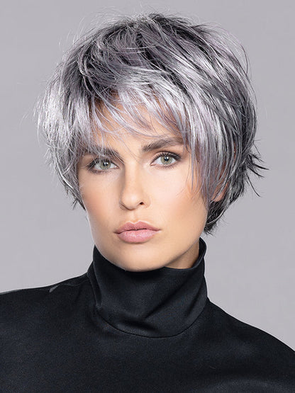 SKY by ELLEN WILLE in METALLIC PURPLE ROOTED | Pearl Platinum and Pure White with Black and Purple Blended throughout with Shaded Roots