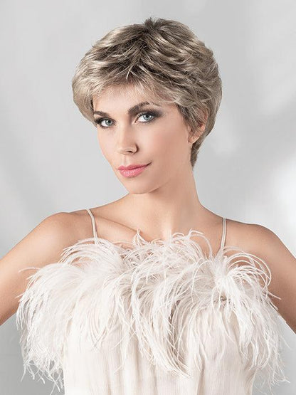 GALA by ELLEN WILLE in SANDY-BLONDE-ROOTED 24..14.16 | Medium Honey Blonde, Light Ash Blonde, and Lightest Reddish Brown blend with Dark Roots